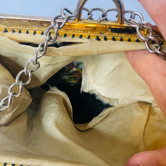 VTG NEEDLEPOINT DOUBLE SIDED  PURSE BAG HOUSE TREES Lak - Picture 6 of 6